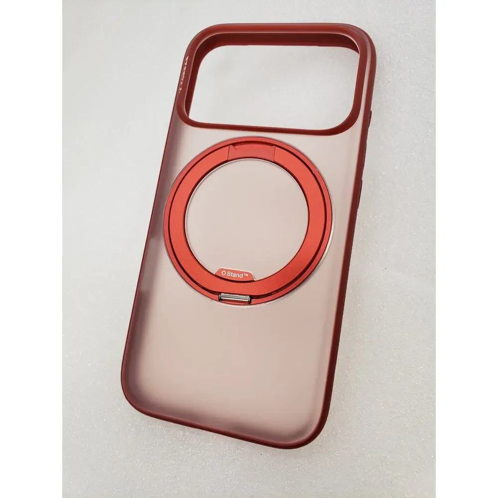 TORRAS Ostand Ring Magnetic Case with Stand for iPhone 17 Pro (Red / Metallic)